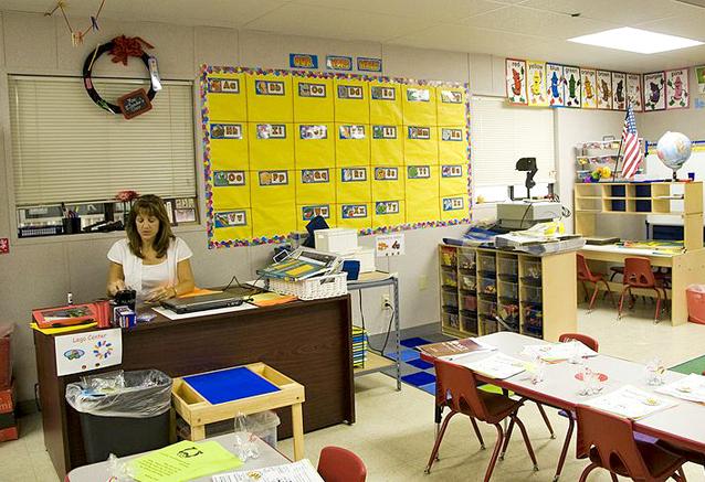 A teacher prepares for the school day in Texas